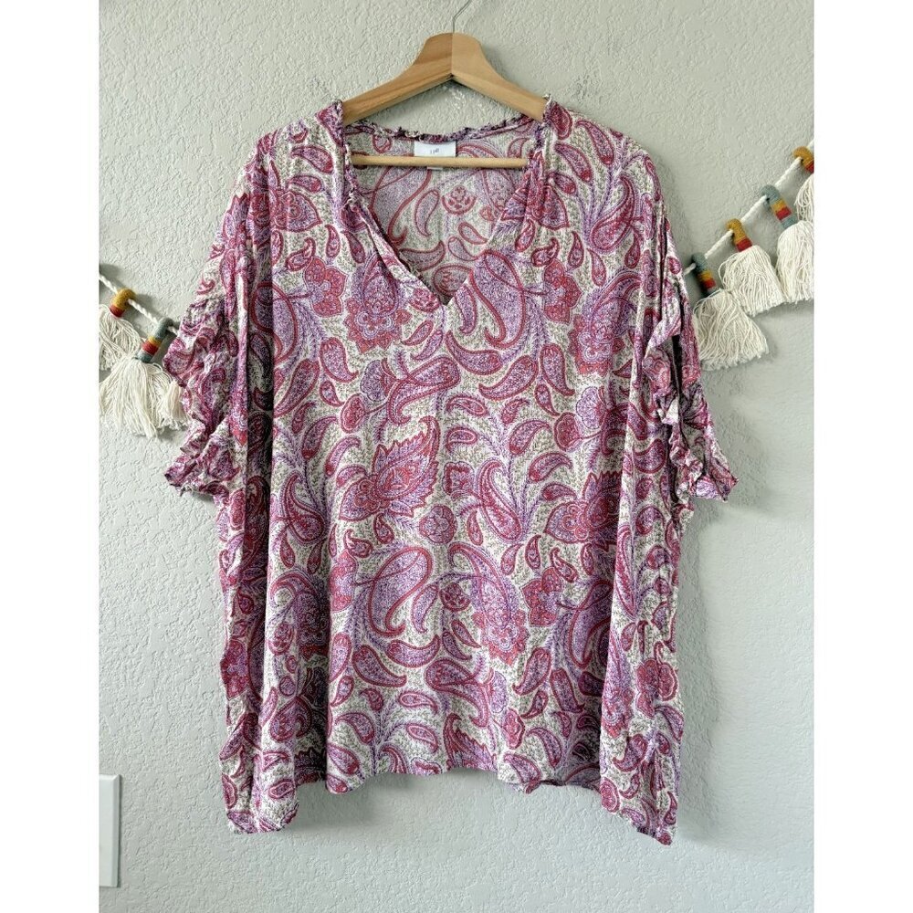 J. Jill Purple Paisley Peasant Ruffle Sleeve Lightweight Breathable Top Boho 2x - Picture 1 of 8